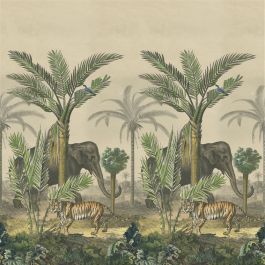 Palm trail scene 1 sepia - Brown & Beige Wallpaper