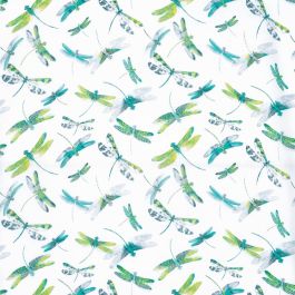 Dragonfly Dance Fabric - Aqua & Blue Wallpaper
