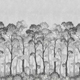 Hinoki Forest Mural - Black & White Wallpaper