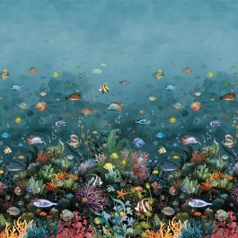 Ocean Life Mural - Aqua & Blue Wallpaper