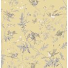 Hummingbirds Silk Fabric  - Yellow